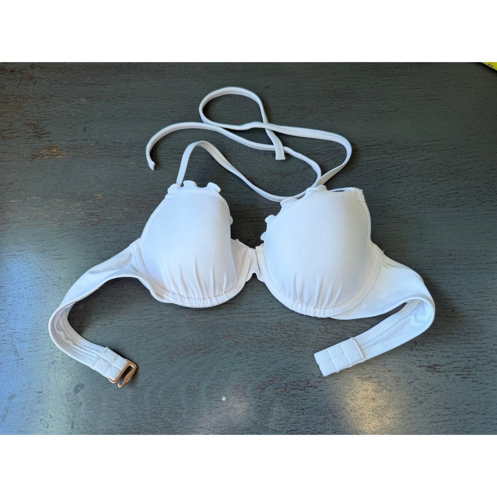 Shade & Shore White Ruffle Underwire Halter Bikini Top 32B Rose Gold Hardware